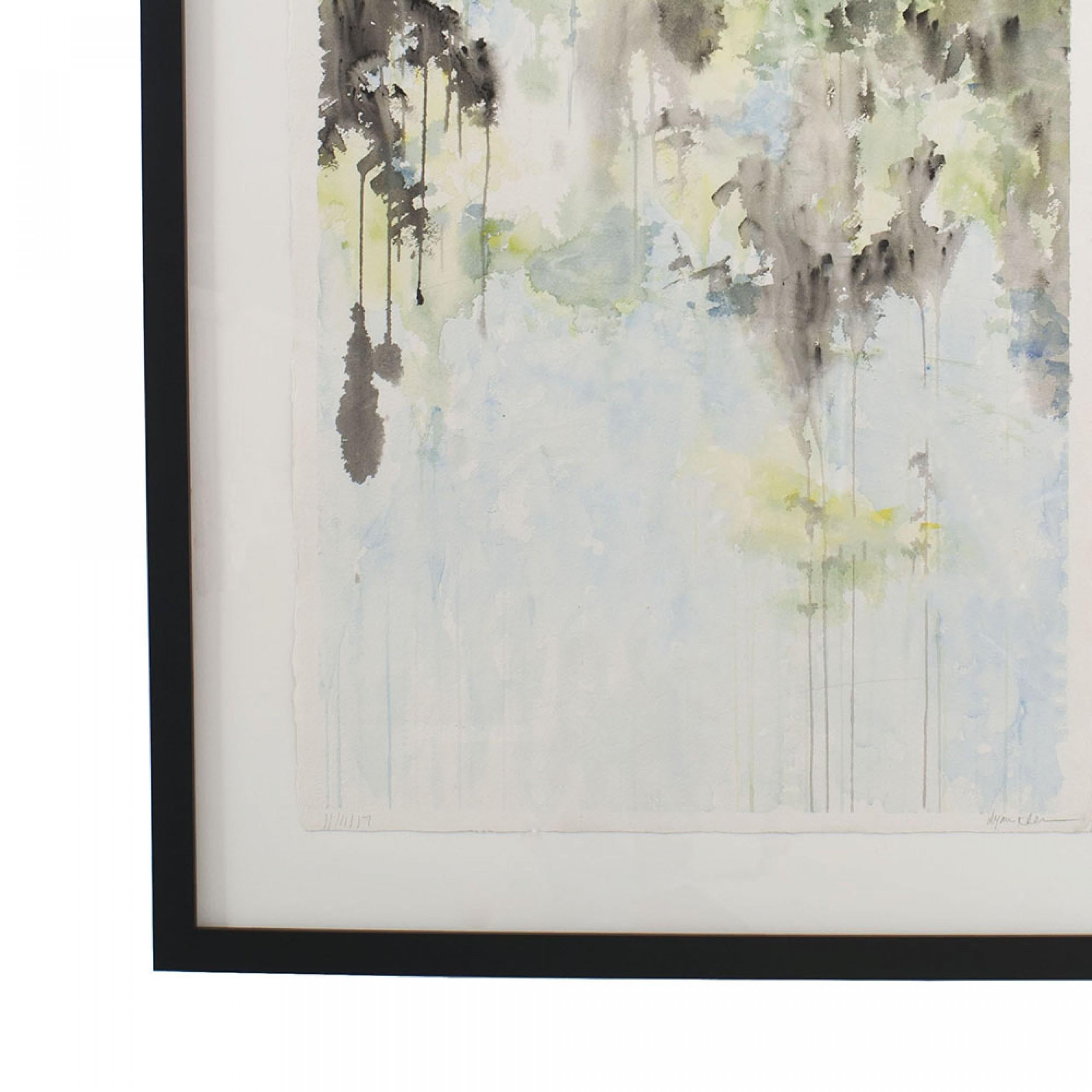 Acuarela abstracta contemporánea en verde, azul y negro con paspartú blanco en un marco rectangular negro (firmado: DYANN KLEIN)

Estado: Bueno; Desgaste acorde con la edad y el uso