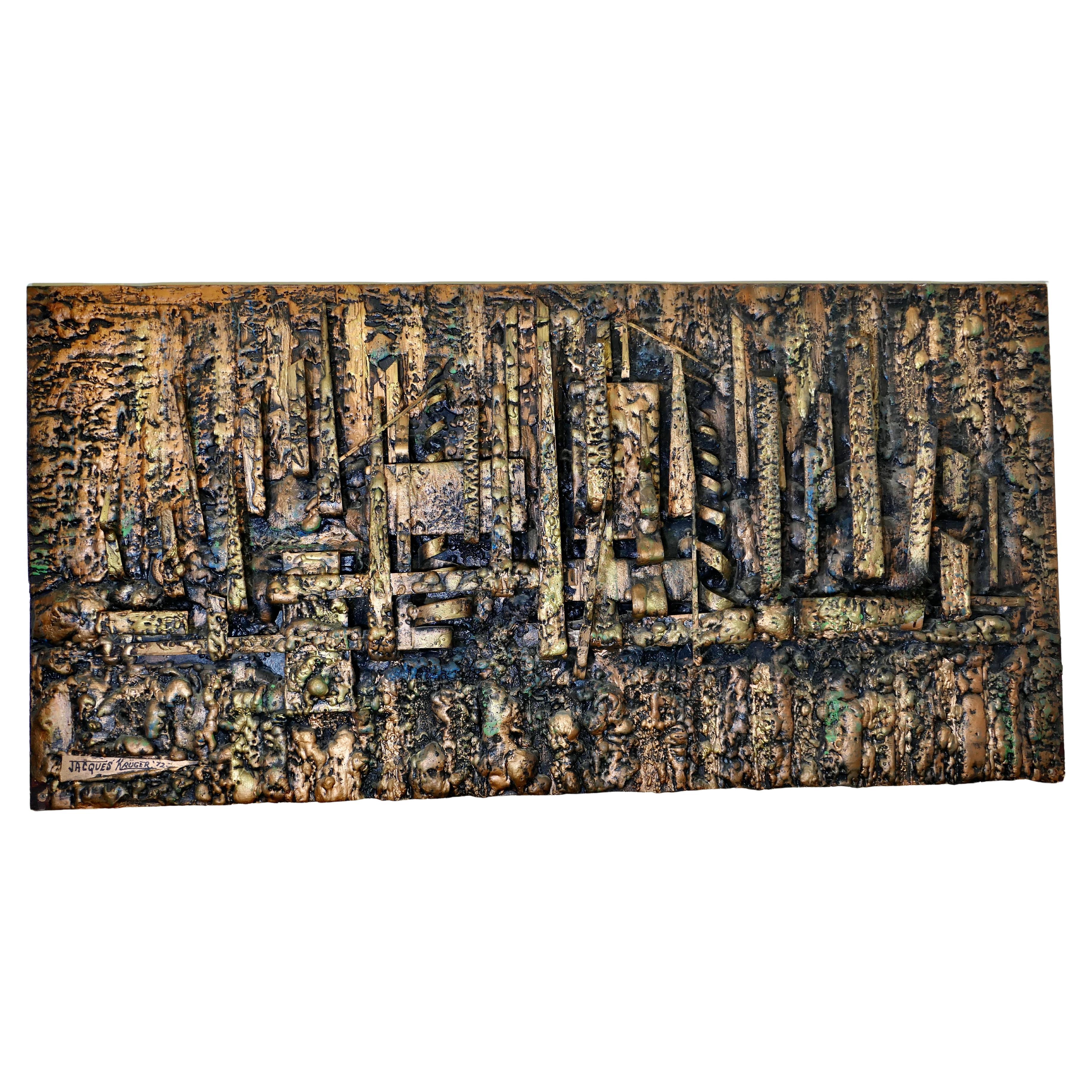 Abstract Copper Art Work Wall Plaque by Jaques Kruger 1972