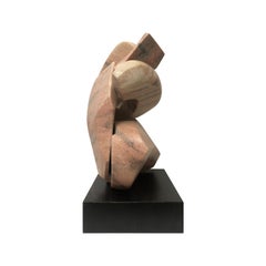 Abstract Coral and Grey Marble Sculpture