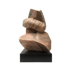 Abstract Coral and Grey Marble Sculpture