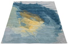 Tappeto per l'area Cosmic Splash moderno e astratto in lana trapuntata a mano - Blu, oro e grigio
