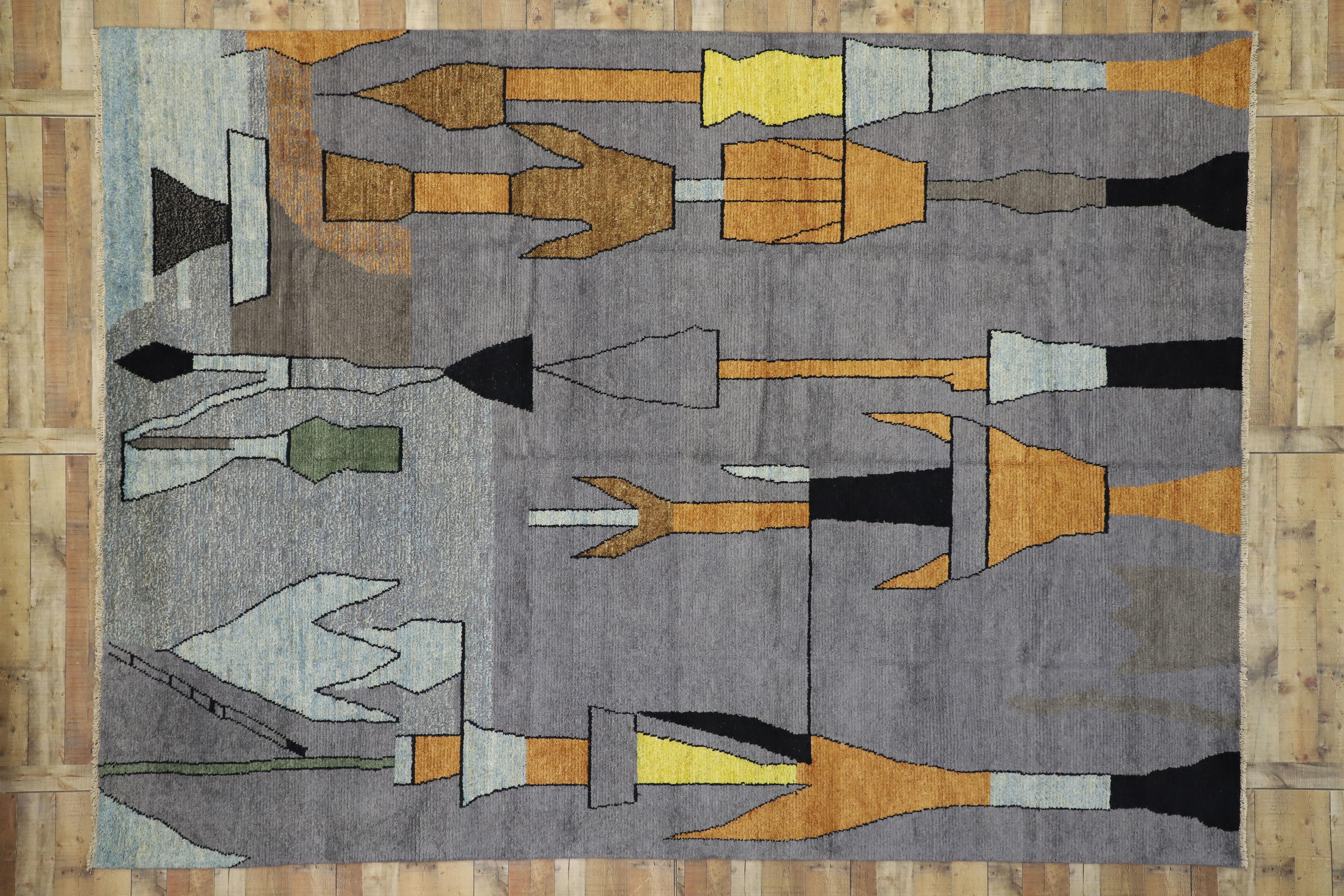 New Abstract Cubism Contemporary Moroccan Style Rug Inspired by Paul Klee 1