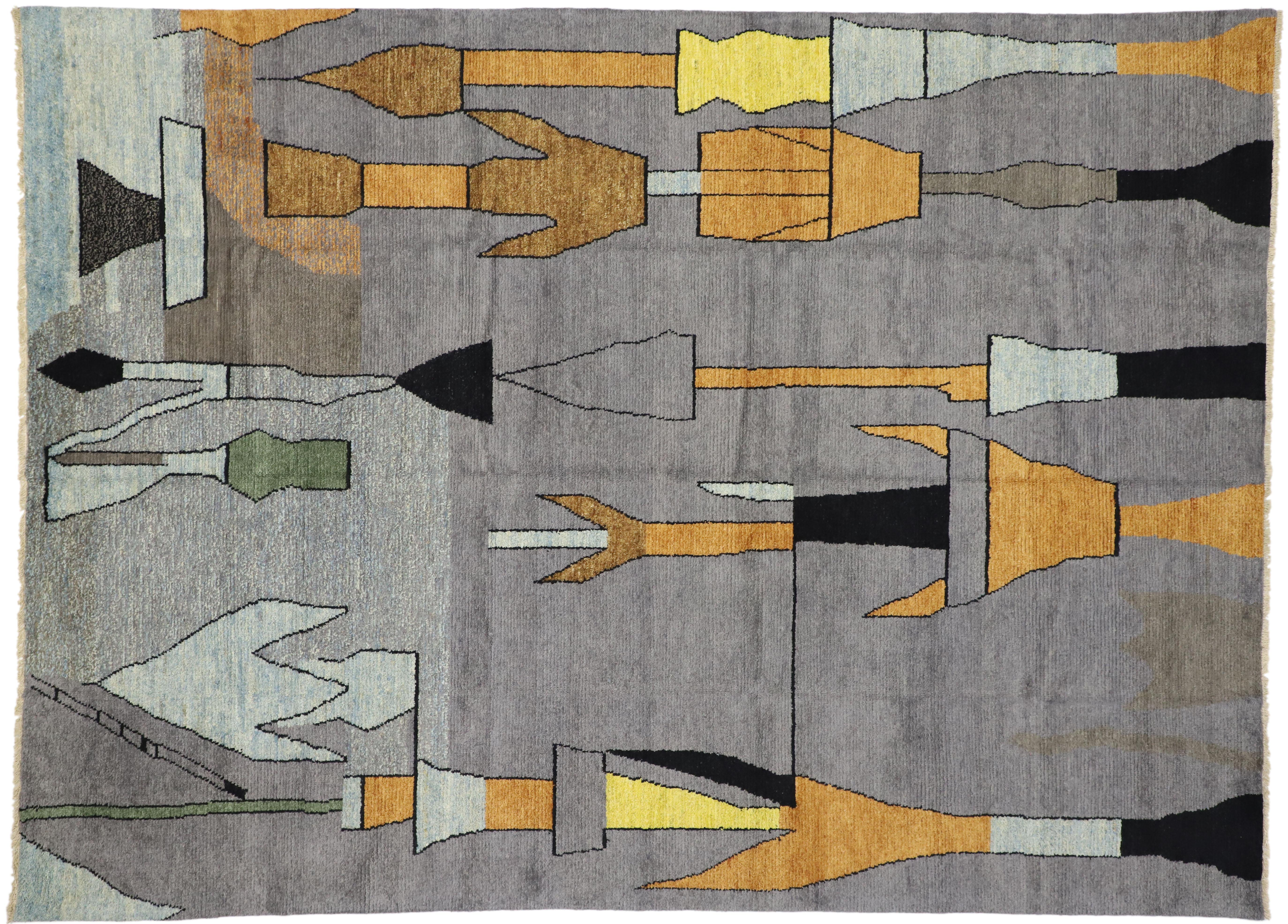 New Abstract Cubism Contemporary Moroccan Style Rug Inspired by Paul Klee 2