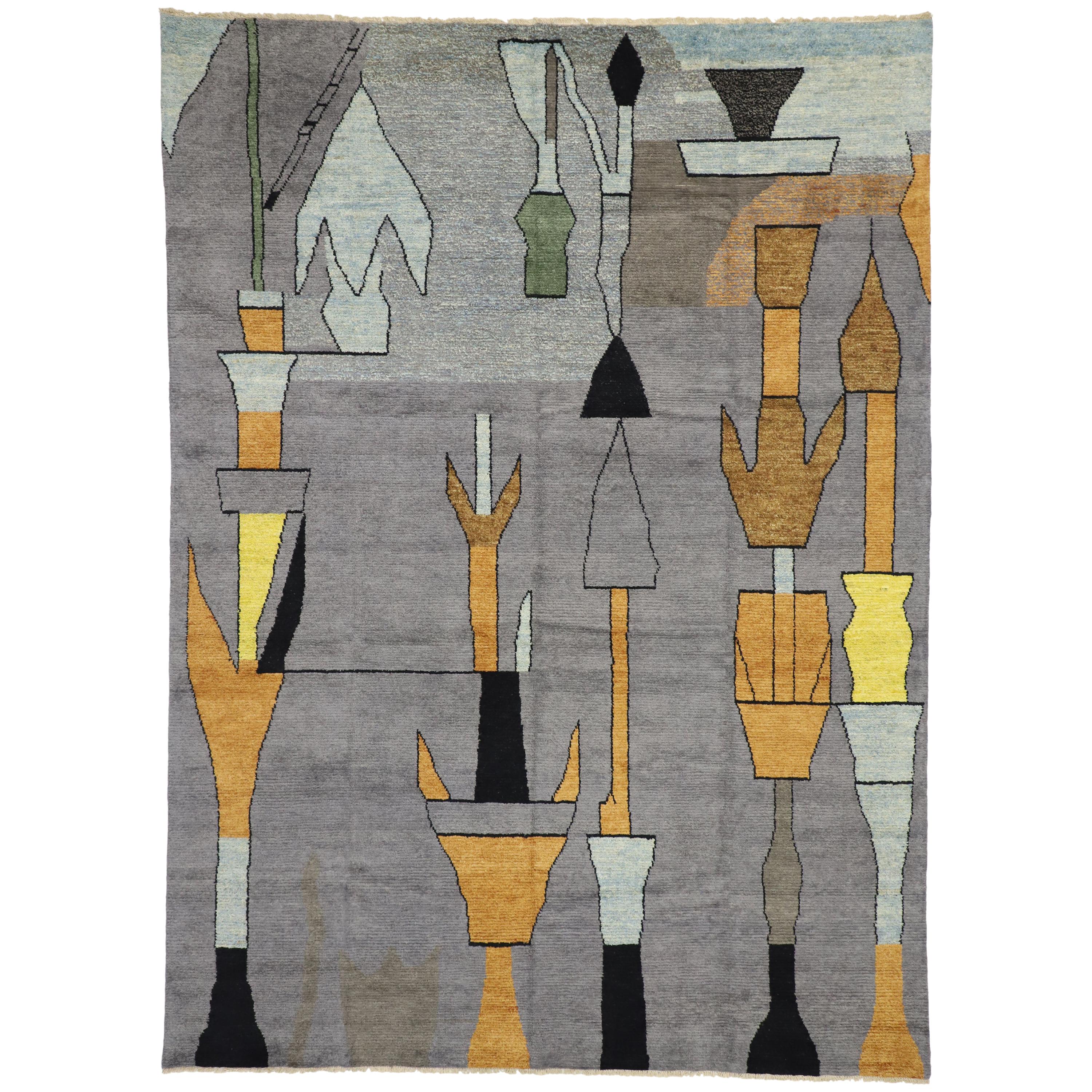 New Abstract Cubism Contemporary Moroccan Style Rug Inspired by Paul Klee