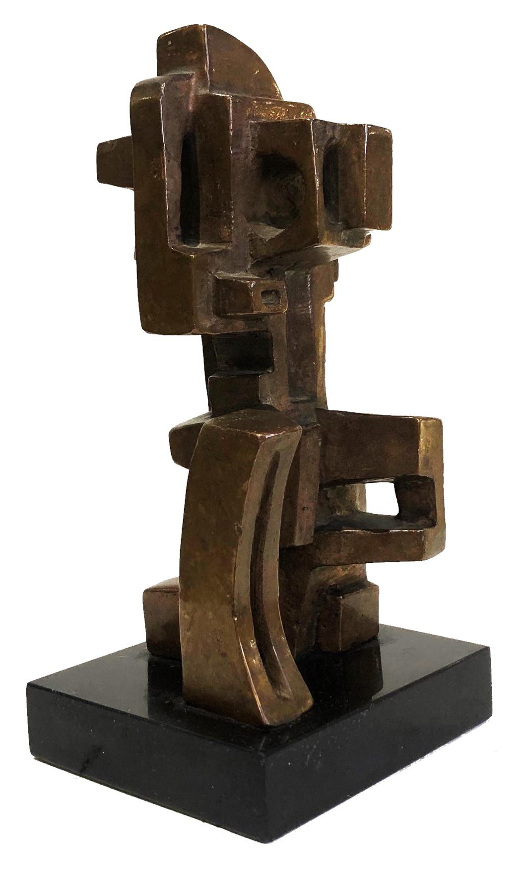 Cast Abstract Cubist Bronze Sculpture Signed DN, XX Century  For Sale