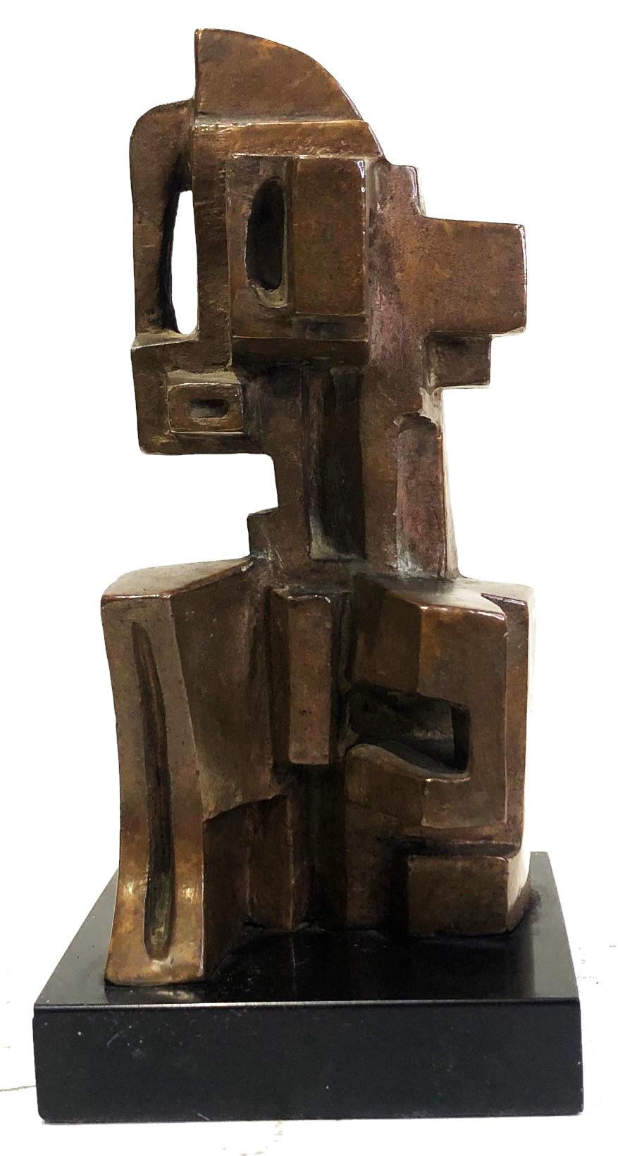 Abstract Cubist Bronze Sculpture Signed DN, XX Century  In Good Condition For Sale In New York, NY