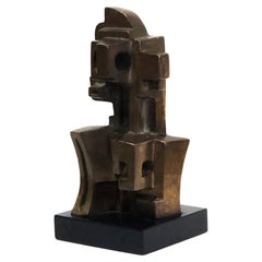 Abstract Cubist Bronze Sculpture Signed DN, XX Century 
