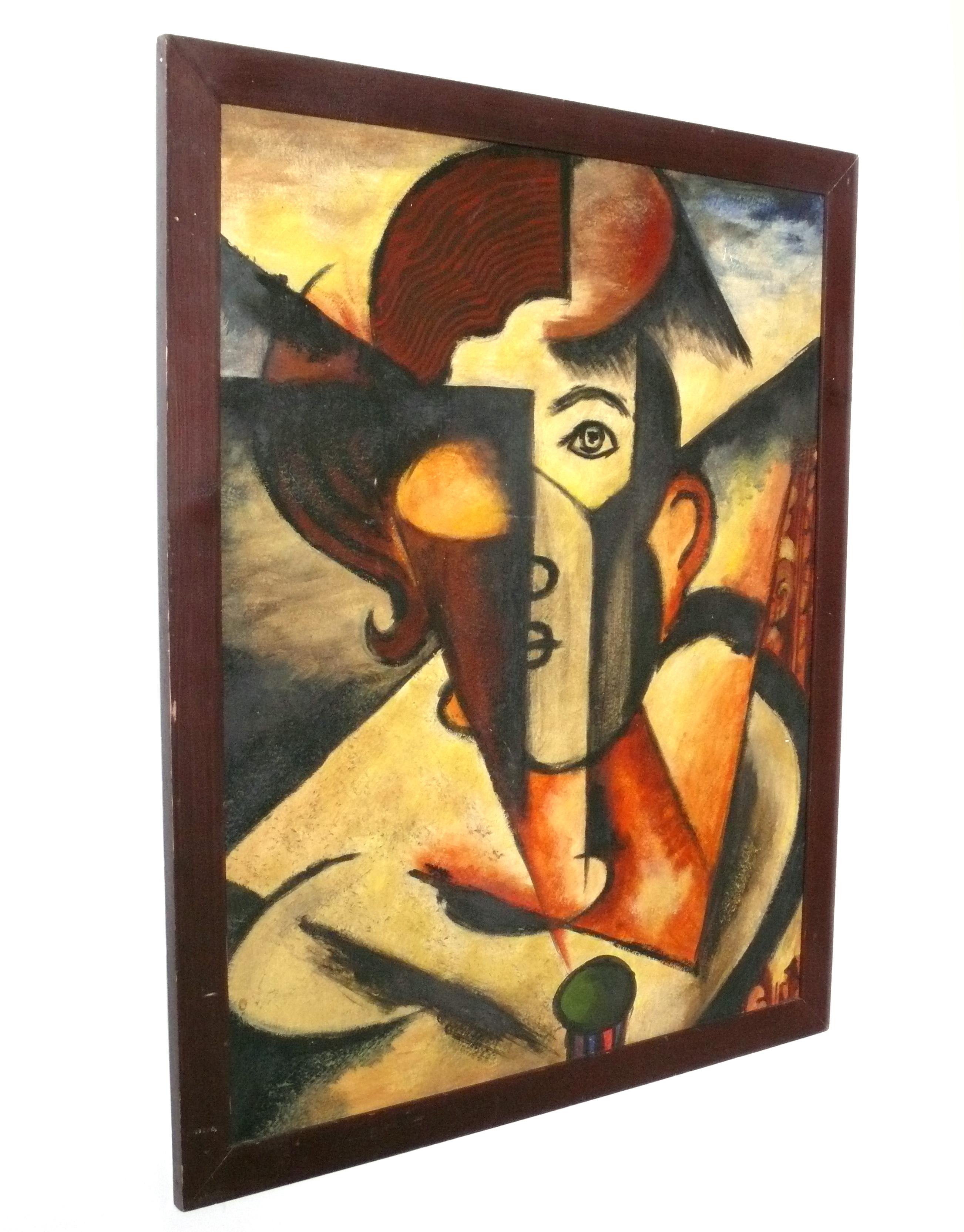 Art déco Peinture abstraite cubiste d'après Liubov Popova Style Art Déco 40