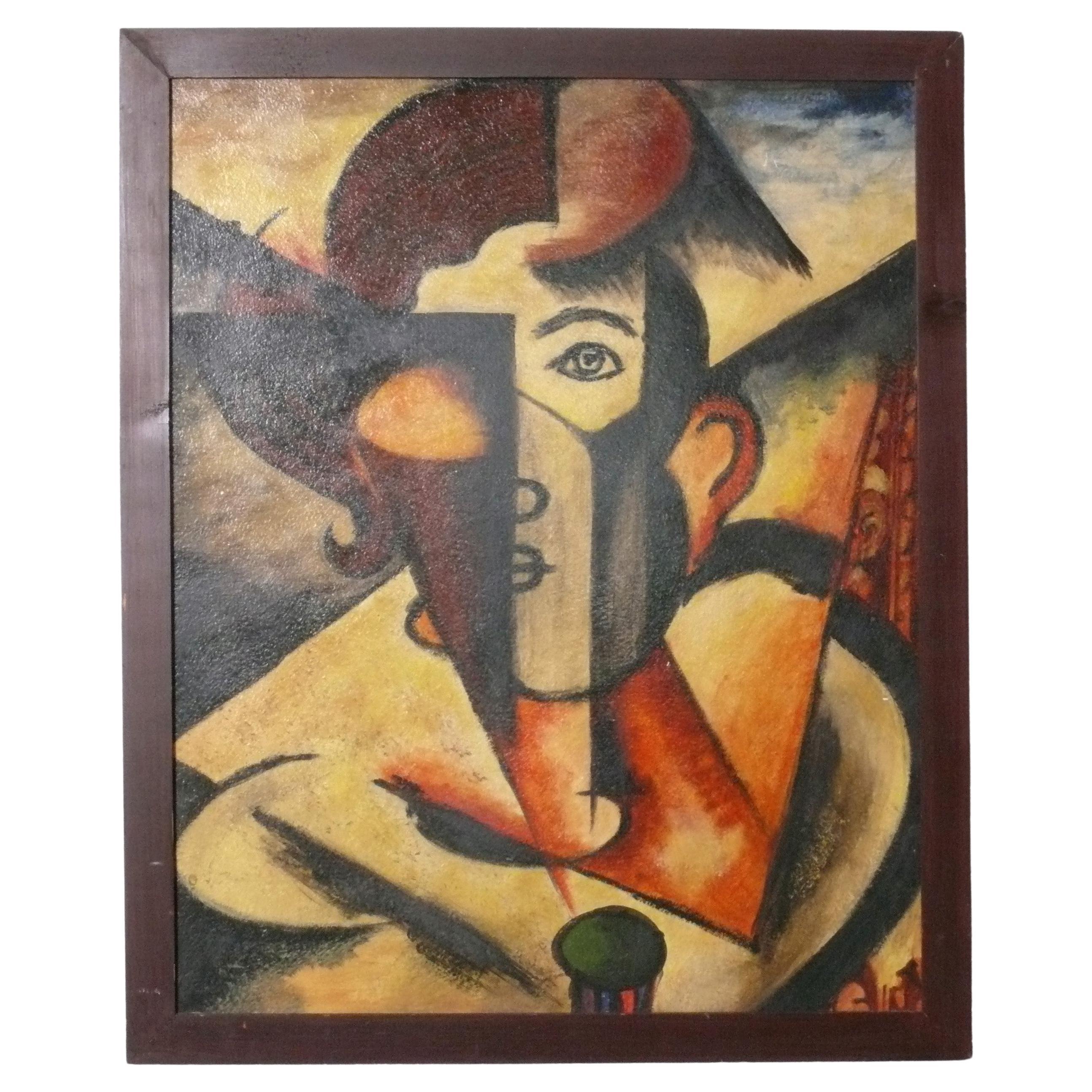 Abstrakte kubistische Porträtmalerei nach Liubov Popova Art Deco Stil 40" x 33"