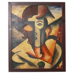 Abstract Cubist Portrait Painting after Liubov Popova Art Deco Style 40" x 33"
