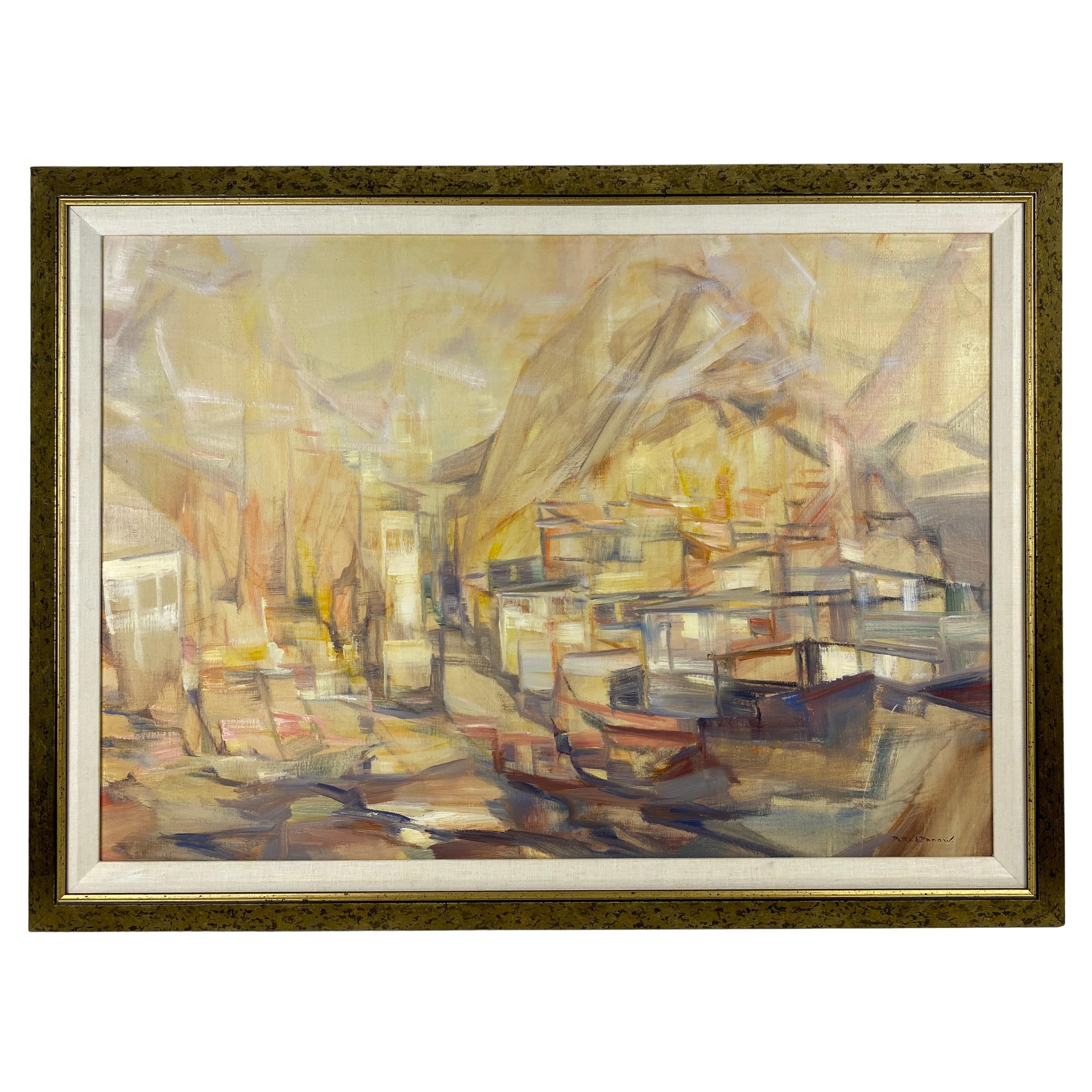 Abstract Cubist Seascape Oil on Canvas Painting by Peter a. Panow