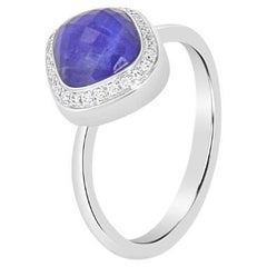 Abstract-Cut Blue Stone White diamond Ring with Diamonds in 18 Kt White Gold