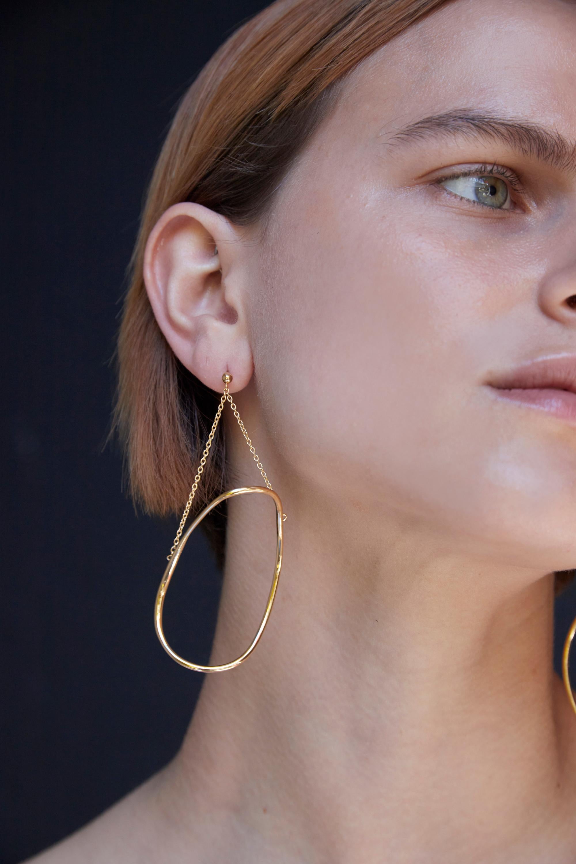 Modernist Abstract Dangle Hoop Earrings, 18 Carat Gold Plated Recycled Silver  For Sale