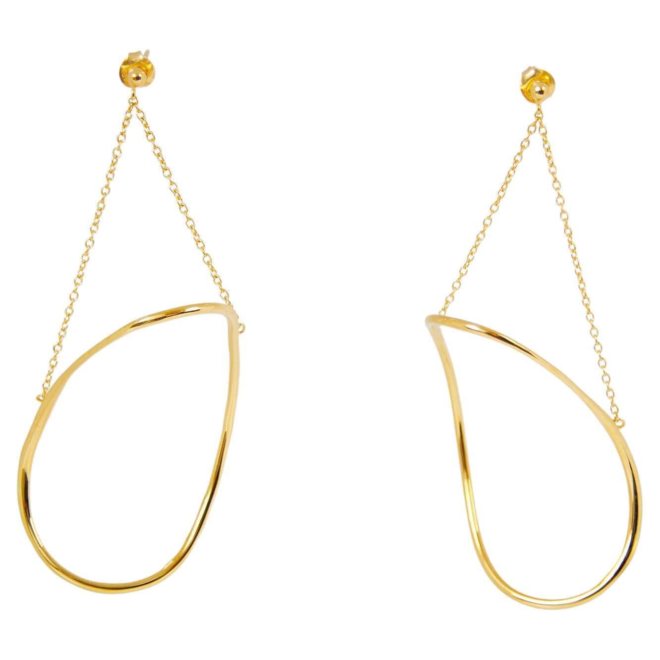 Abstract Dangle Hoop Earrings, 18 Carat Gold Plated Recycled Silver  For Sale