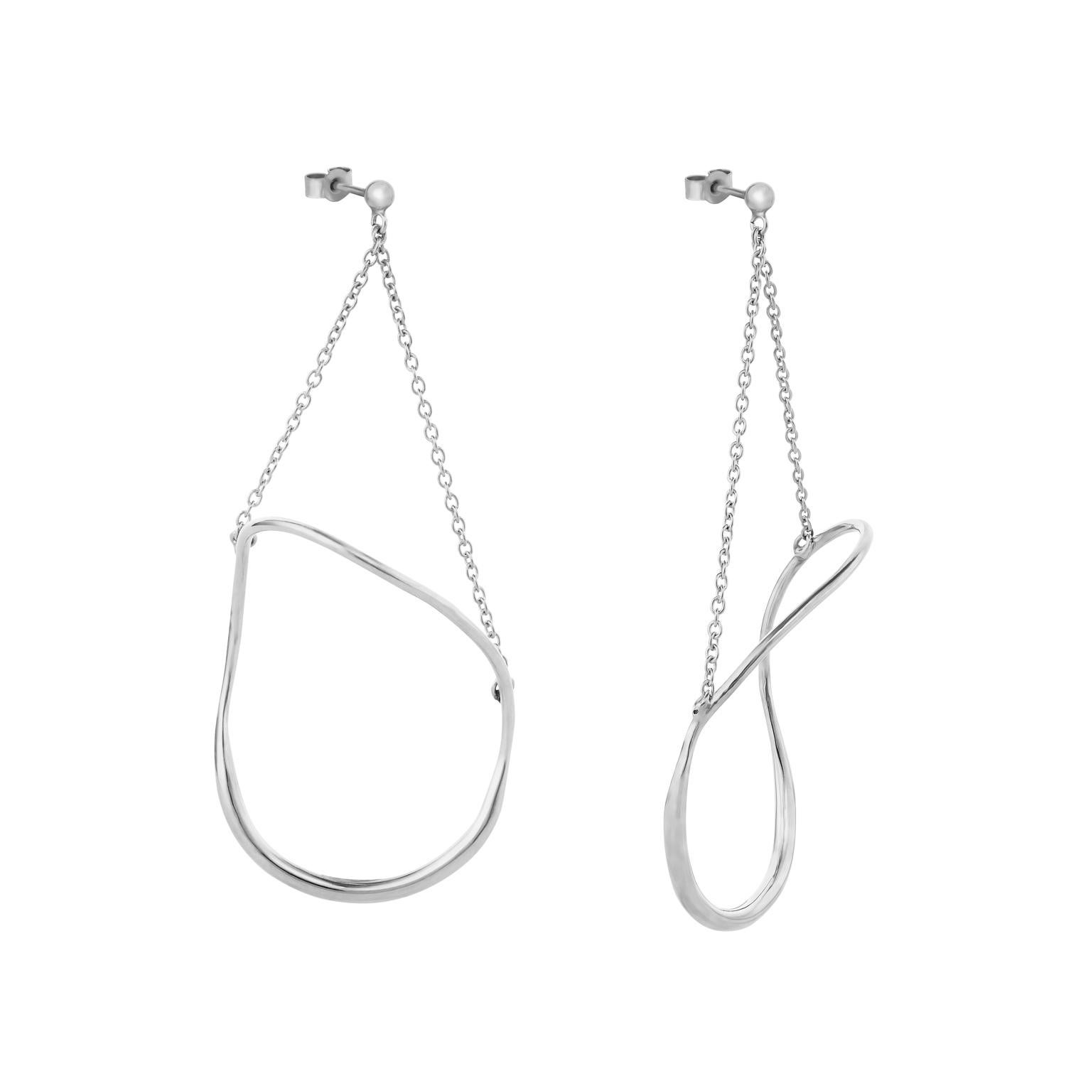 Modernist Abstract Dangle Hoop Earrings in Recycled Silver  For Sale