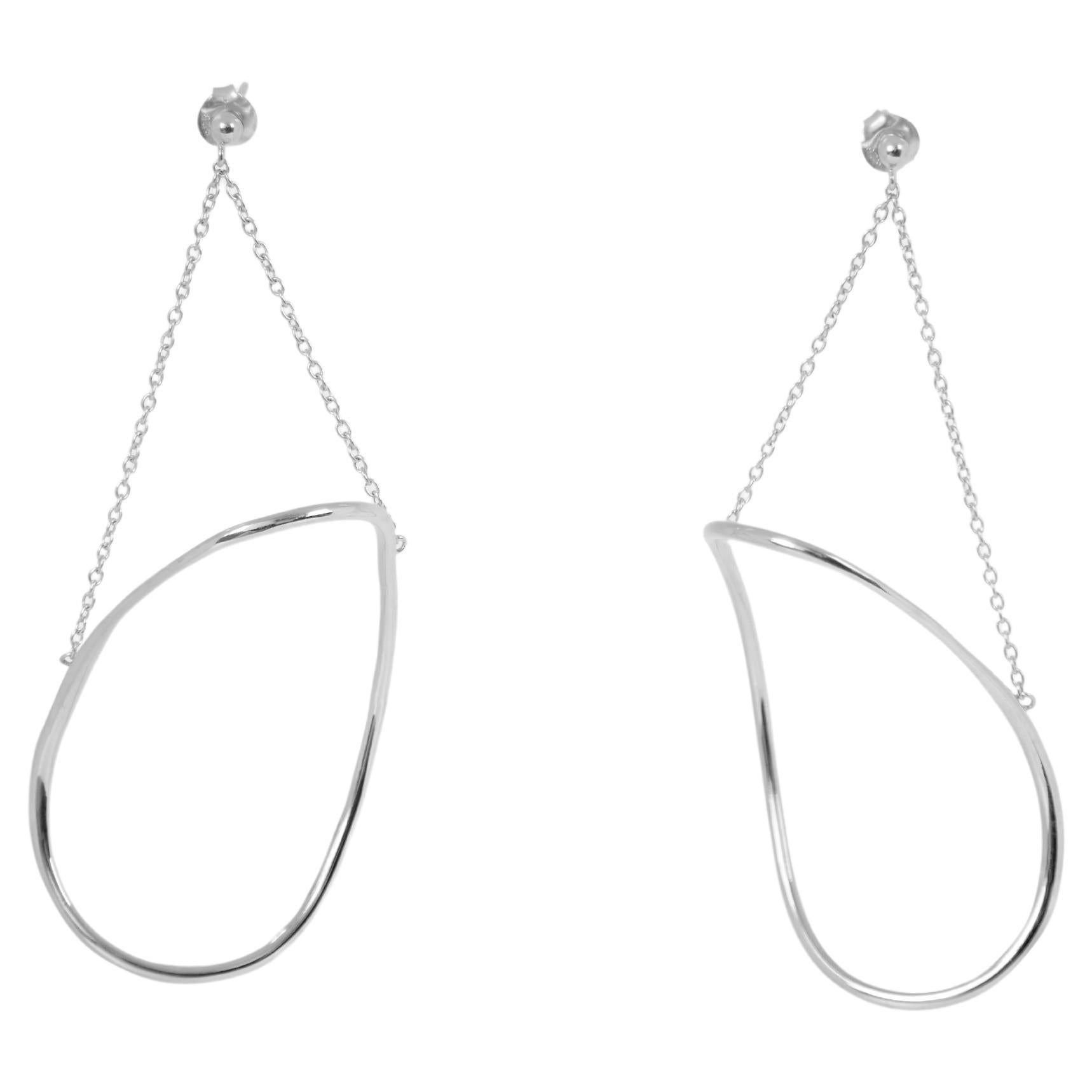 Abstract Dangle Hoop Earrings in Recycled Silver  For Sale