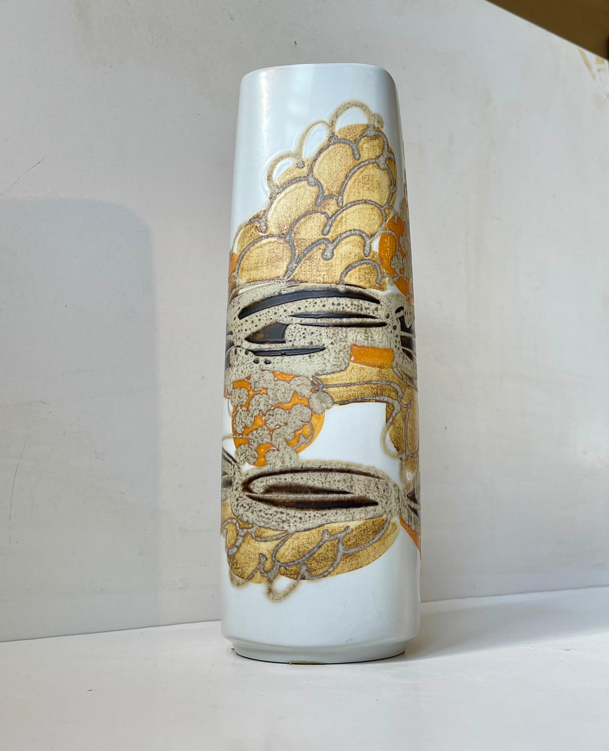 Scandinavian Modern Abstract Danish Modern Royal Copenhagen Faience Vase by Ellen Malmer For Sale