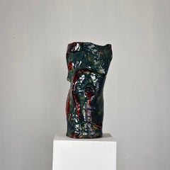 Abstract Decorative Glazed Ceramic Vase Sculpture by Pupo Gino, 1940s, Italy