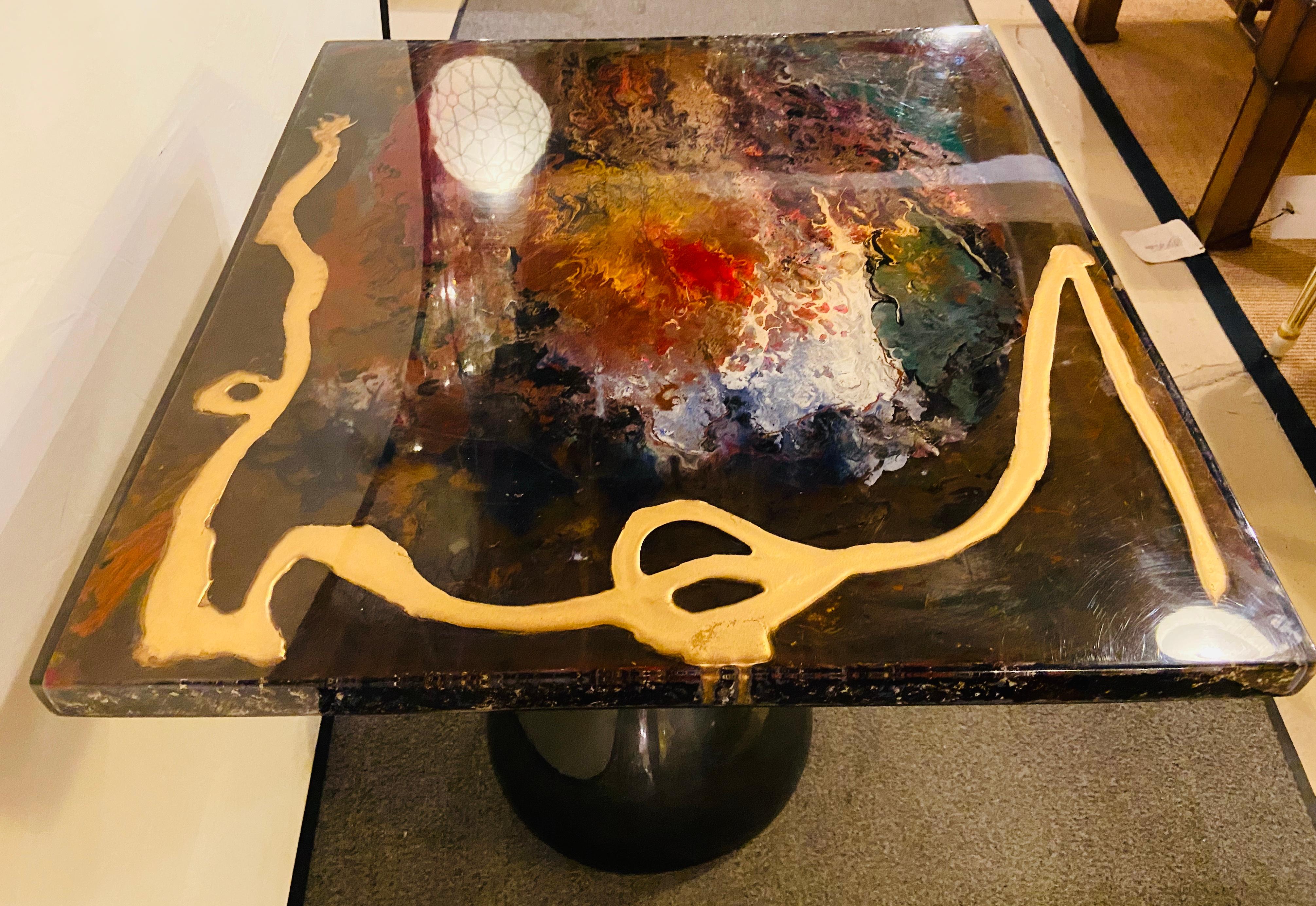 Abstract Design Mid-Century Modern Center or End Table in Resin on Black Epoxy 5