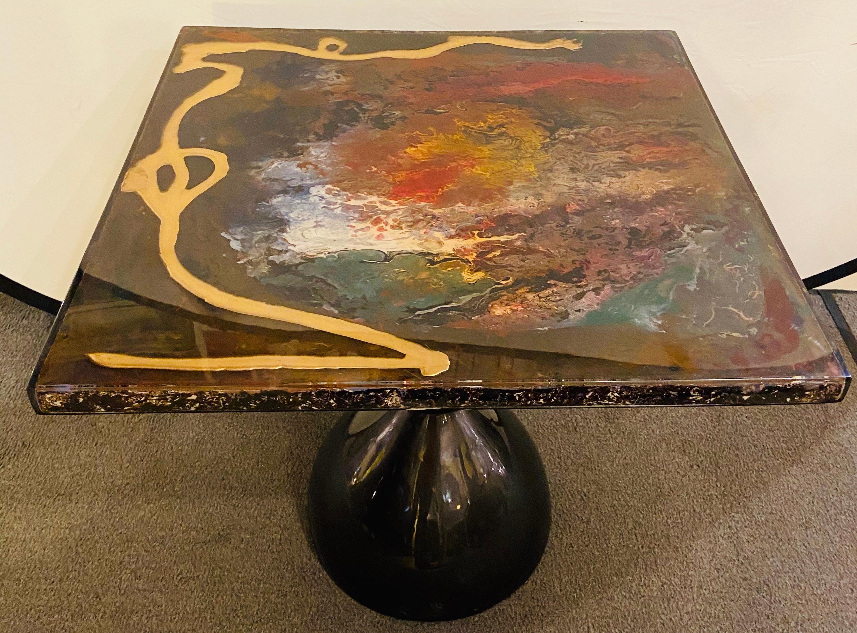 Abstract Design Mid-Century Modern Center or End Table in Resin on Black Epoxy 6