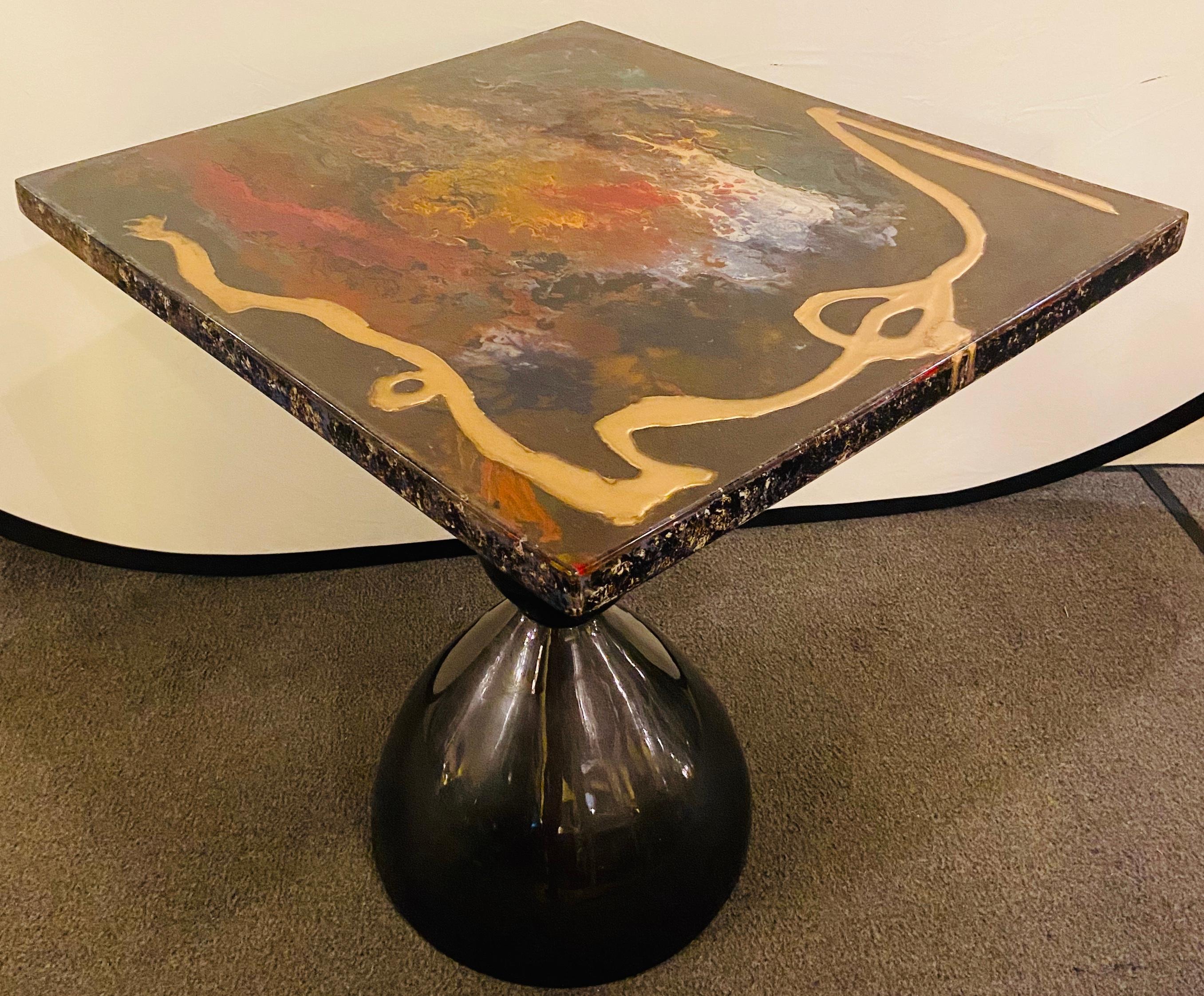 Mid-20th Century Abstract Design Mid-Century Modern Center or End Table in Resin on Black Epoxy