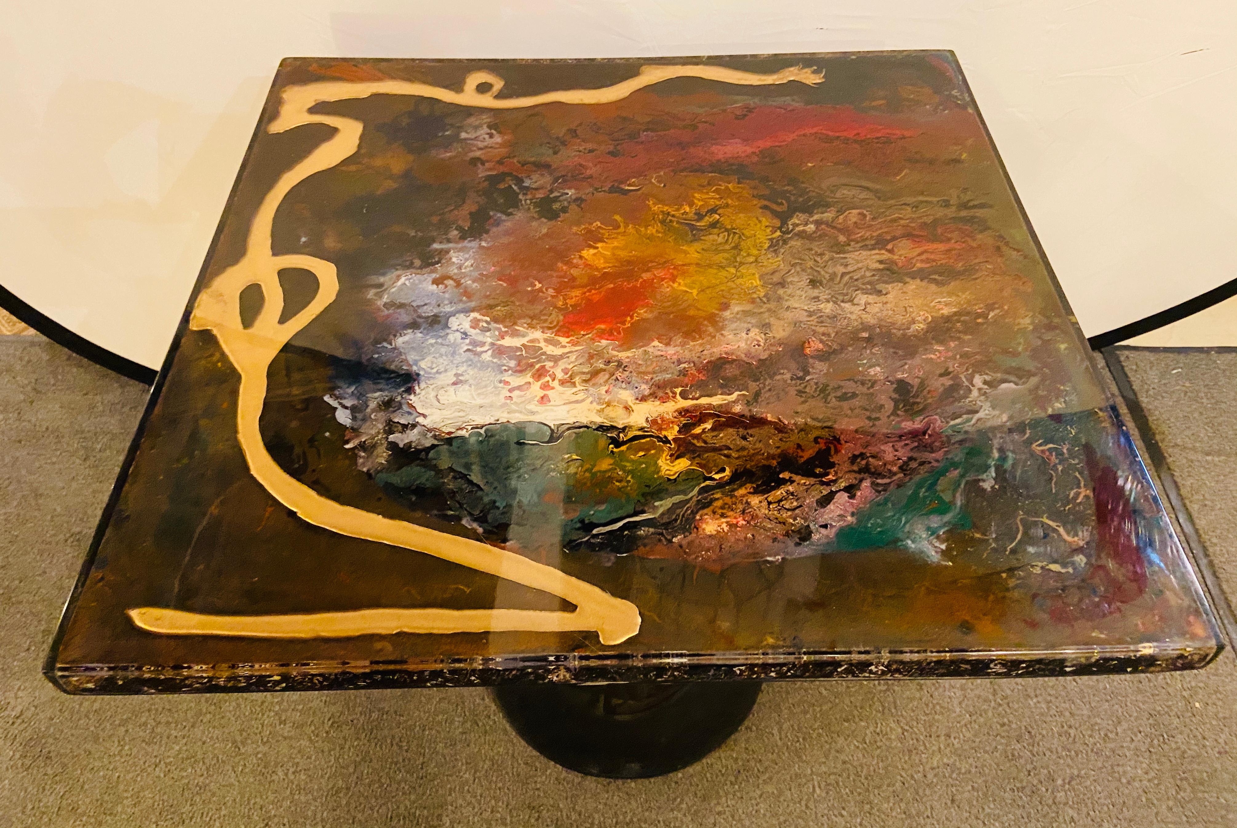 Abstract Design Mid-Century Modern Center or End Table in Resin on Black Epoxy 1