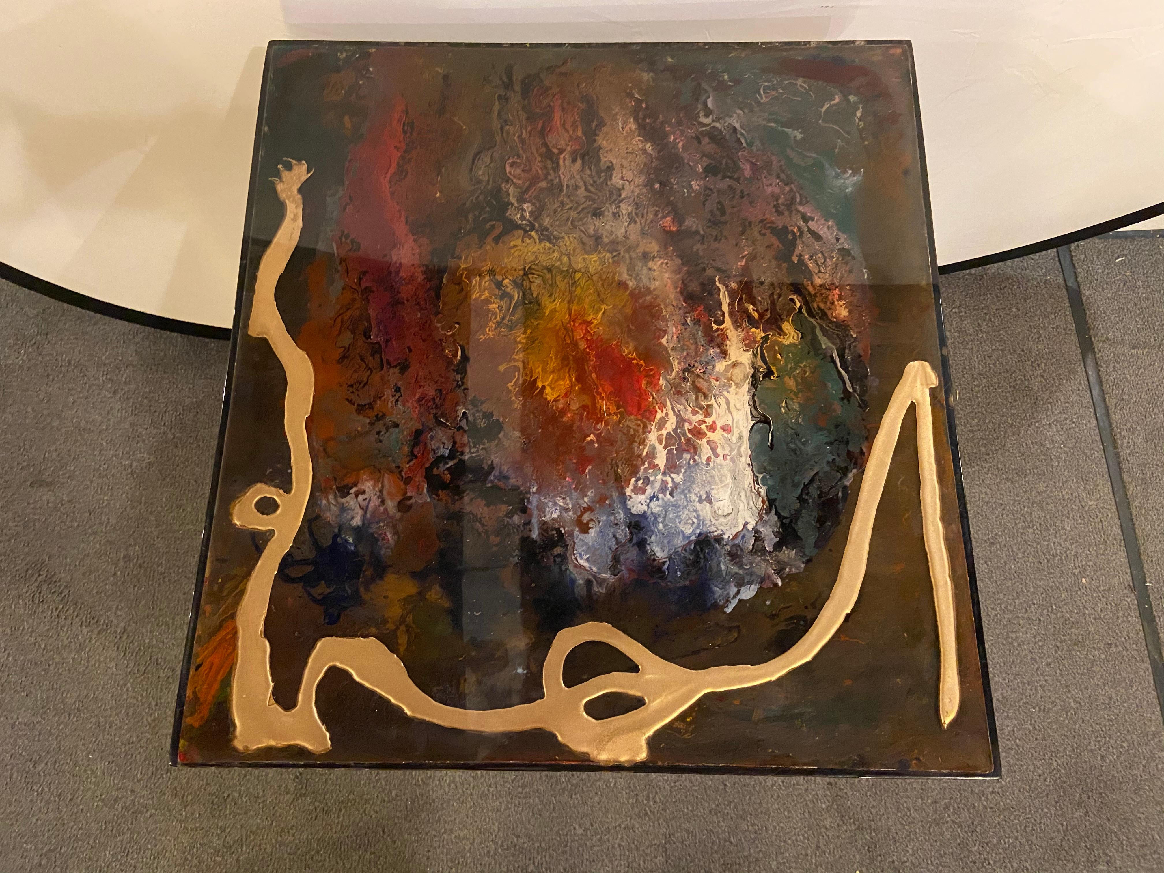 Abstract Design Mid-Century Modern Center or End Table in Resin on Black Epoxy 2