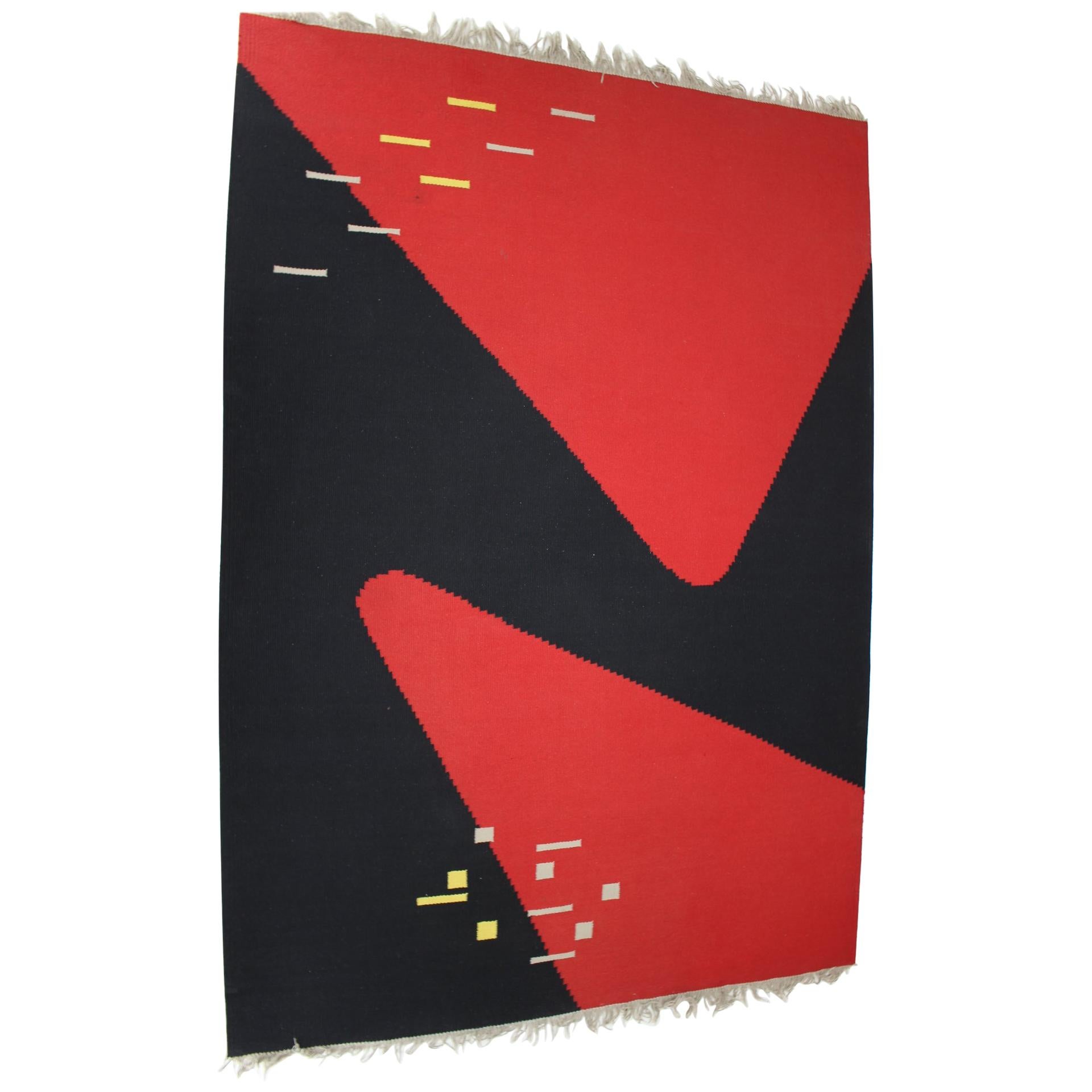 Abstrakter geometrischer Teppich in abstraktem Design 'Kelim' / Teppich, 1960er Jahre im Angebot
