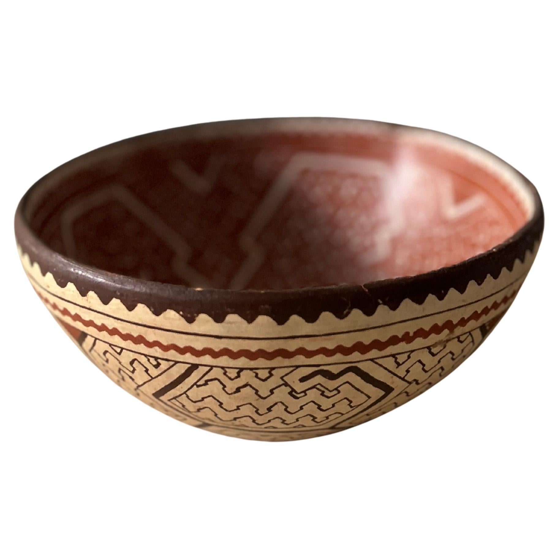 Peruvian Abstract Design Pottery Bowl For Sale