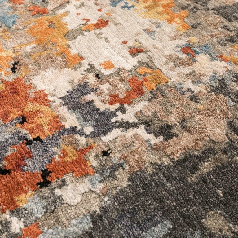 21st Century Contemporary Silk and Wool Rug, Abstract Design with Earth