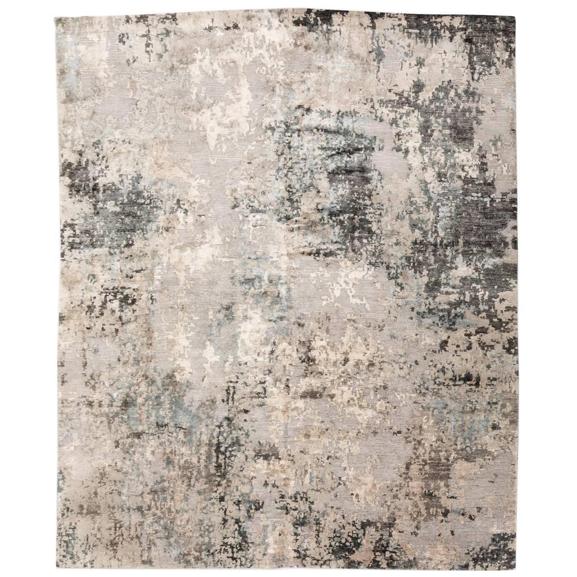 Contemporary Silk and Wool Rug, Abstract Design over Gray Tones