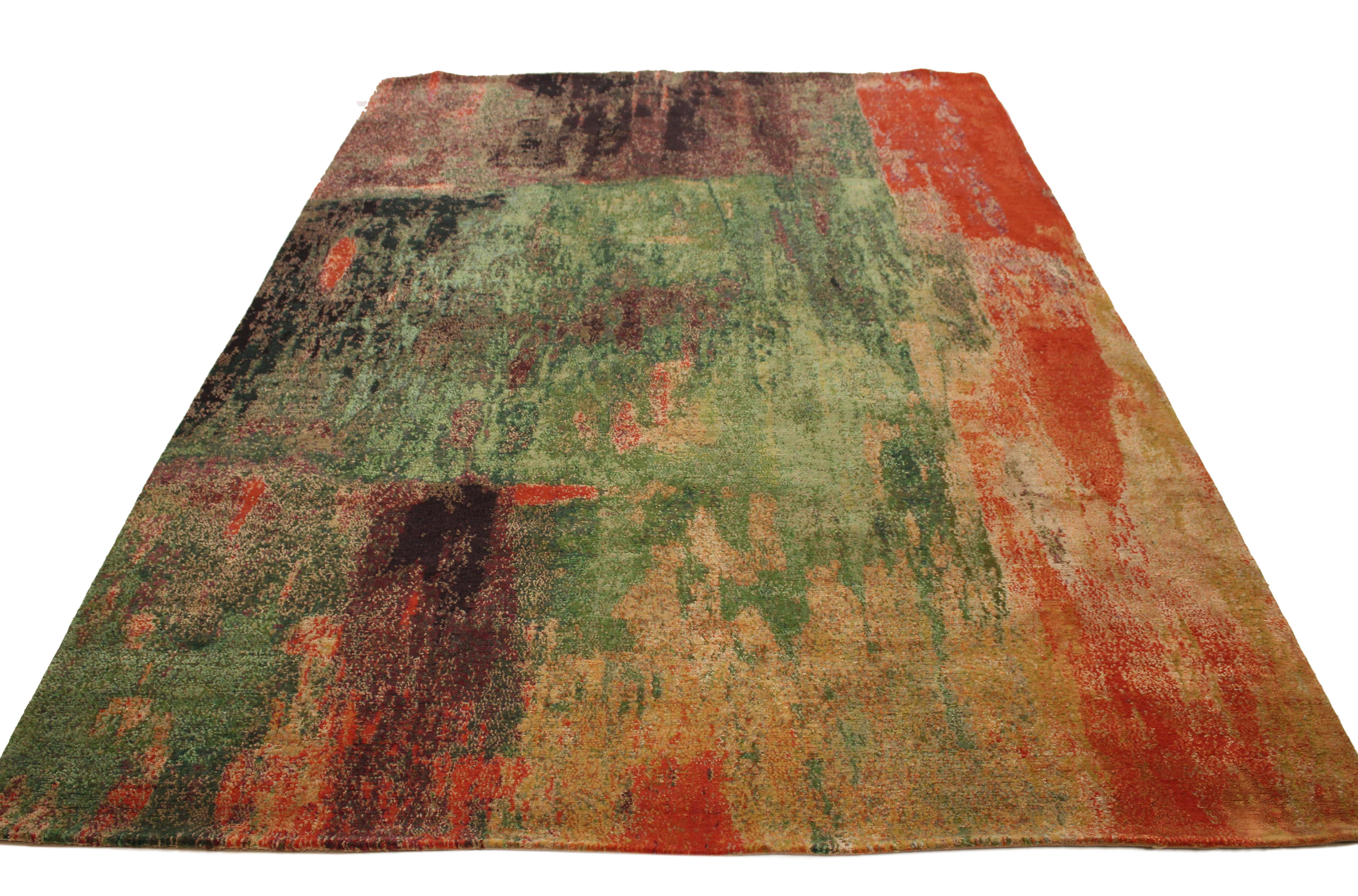 Nepalese Abstract Design Salsa Rug in Wool, Silk and Nettle by Zoë Luyendijk Studio For Sale