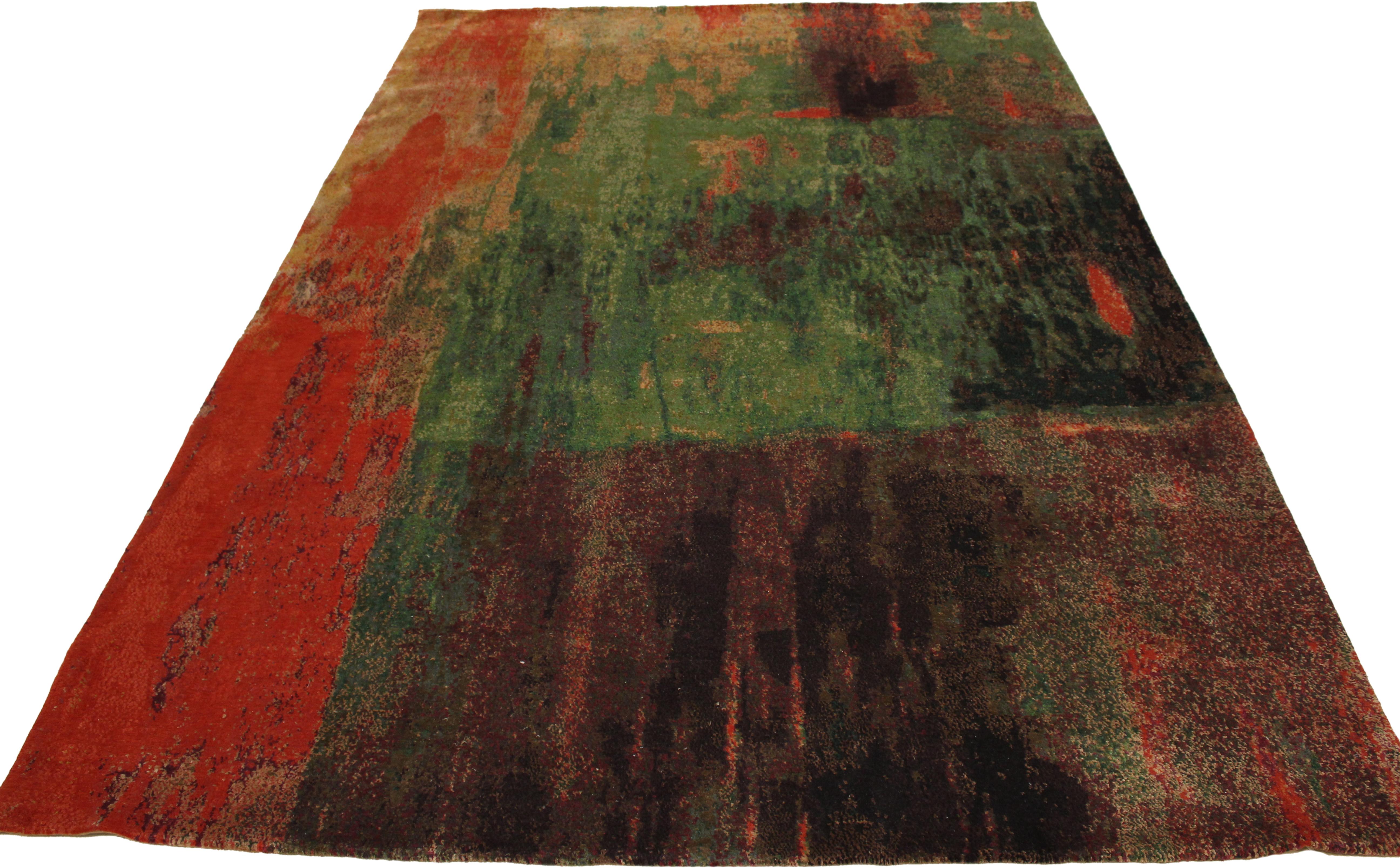Hand-Knotted Abstract Design Salsa Rug in Wool, Silk and Nettle by Zoë Luyendijk Studio For Sale