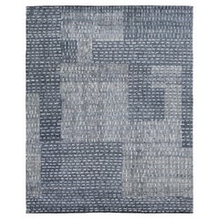 Abstract Designed Hand Knotted Modern Wool Rug In Blue