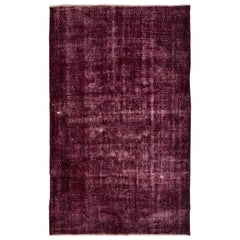 5.7x9 Ft Abstract, Distressed Vintage Handmade Area Rug Overdyed in Maroon Color