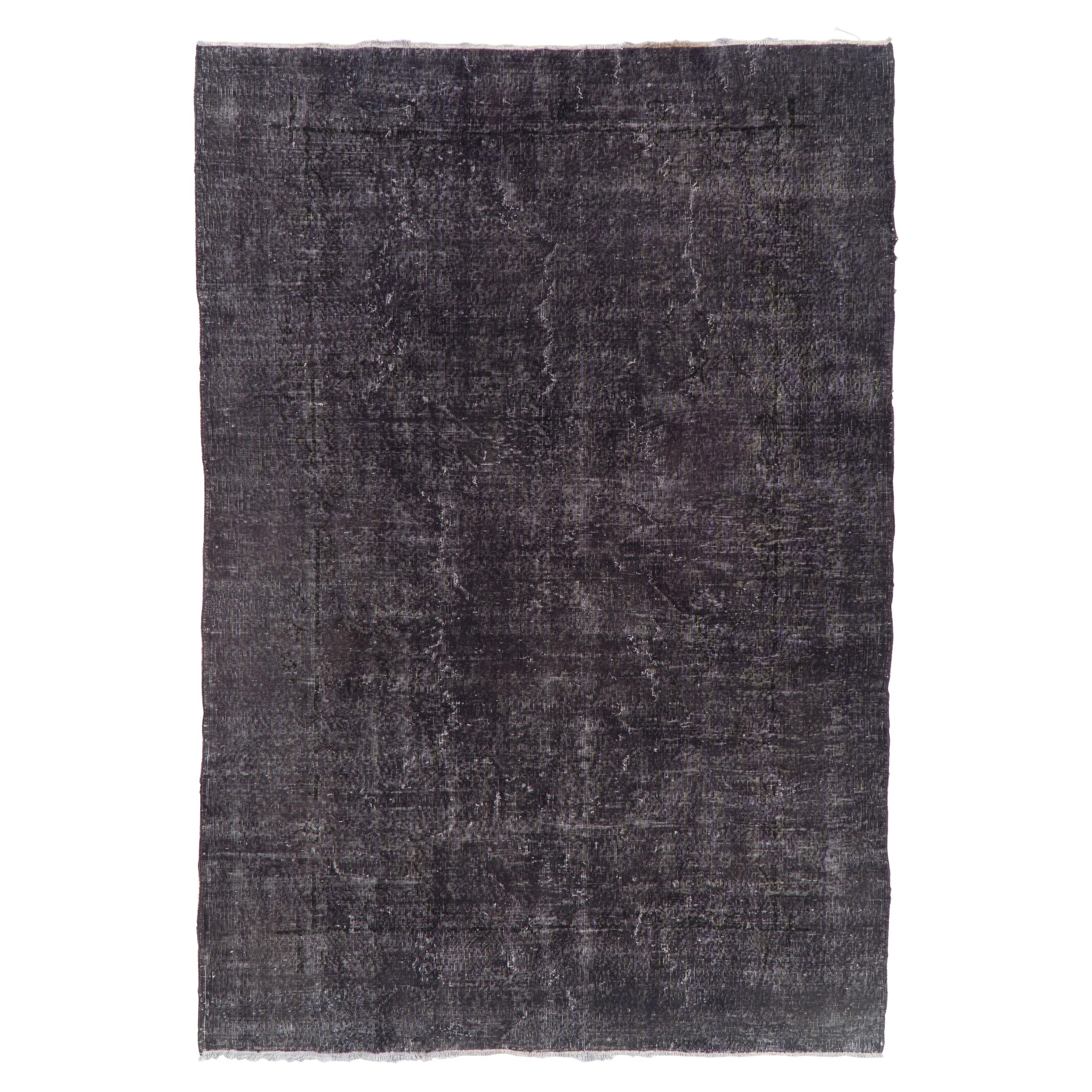 6.8x9.9 ft Tappeto turco vintage fatto a mano con tintura eccessiva in grigio violaceo