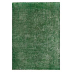 8.7x12.3 Ft Retro Hand-Knotted Rug in Solid Green. Modern Living Room Carpet