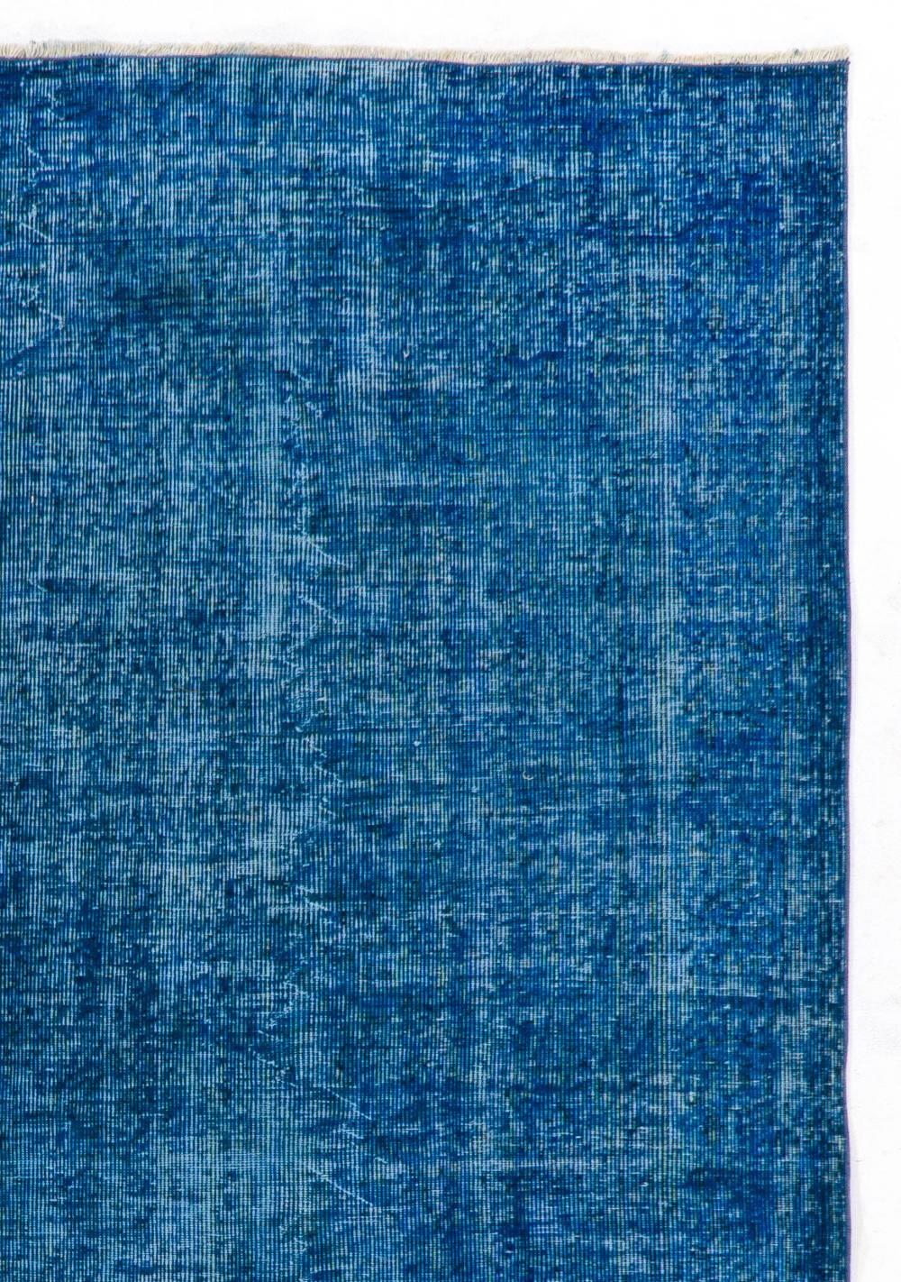 Hand-Woven 7x10 Ft Decorative Vintage Turkish Rug ReDyed in Blue Color for Modern Interiors