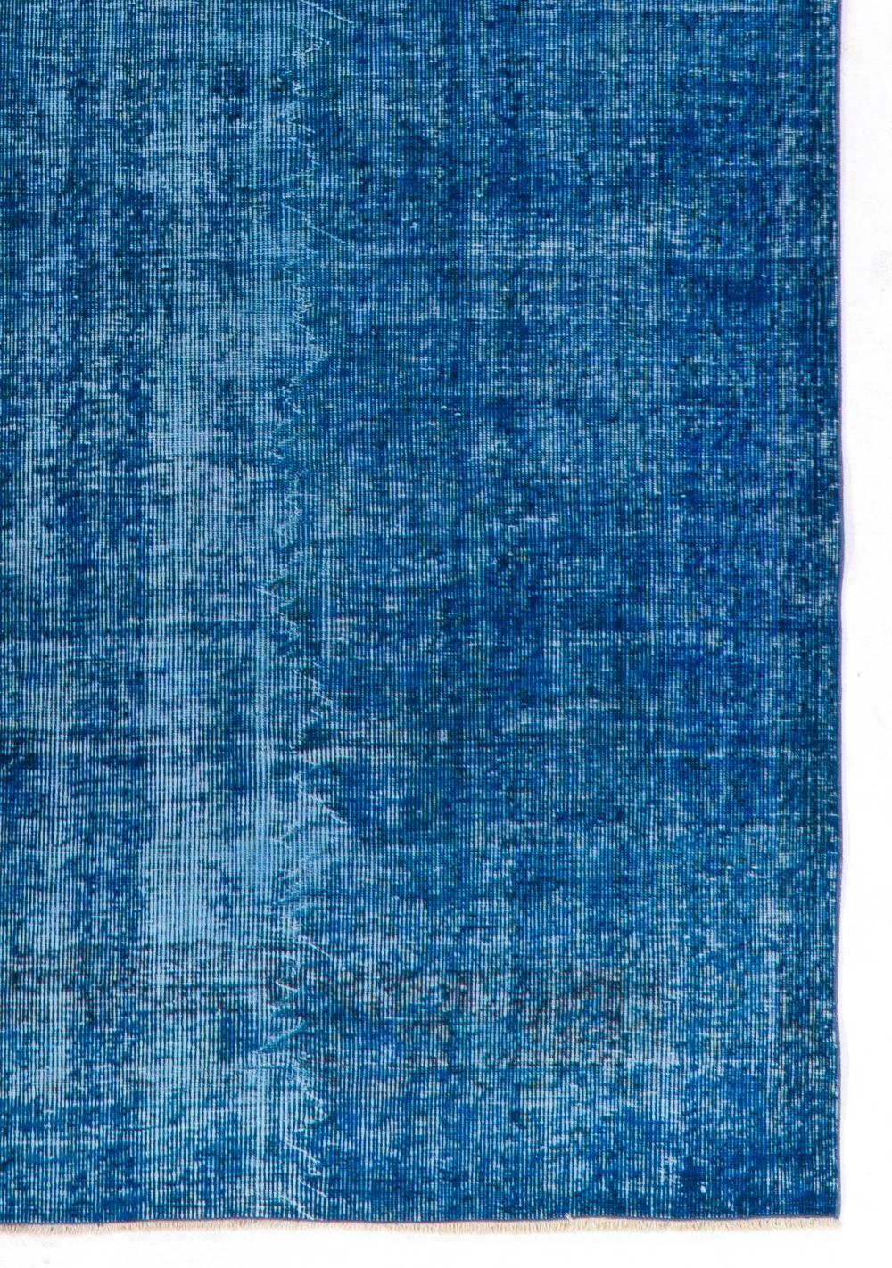 Mid-20th Century 7x10 Ft Decorative Vintage Turkish Rug ReDyed in Blue Color for Modern Interiors