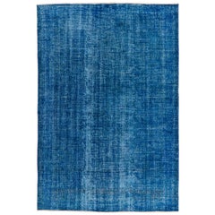 7x10 Ft Decorative Vintage Turkish Rug ReDyed in Blue Color for Modern Interiors