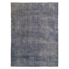 Abstract Distressed Vintage Turkish Rug. 10x13 Ft. Over-Dyed in light Blue Color