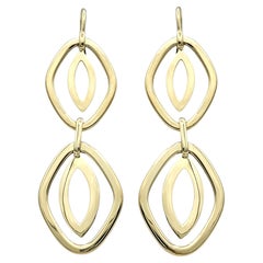 Abstract Double Oval Two-Tiered Dangle Earrings in Polished 14 Karat Yellow Gold