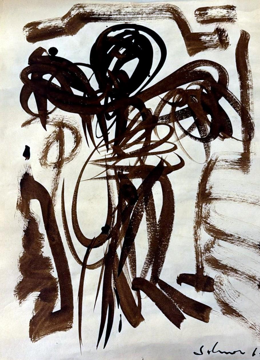 Expressionist Abstract Drawing On Textured Paper For Sale