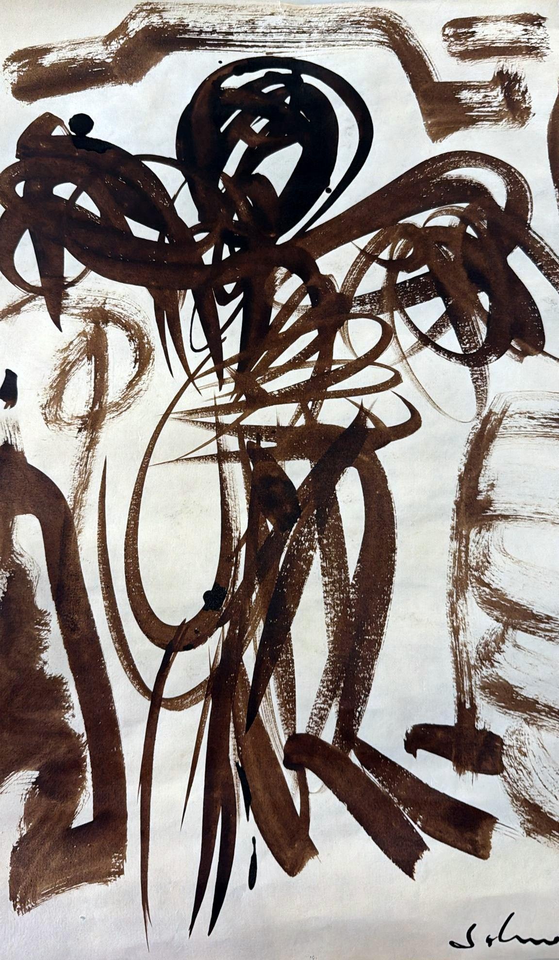 Italian Abstract Drawing On Textured Paper For Sale