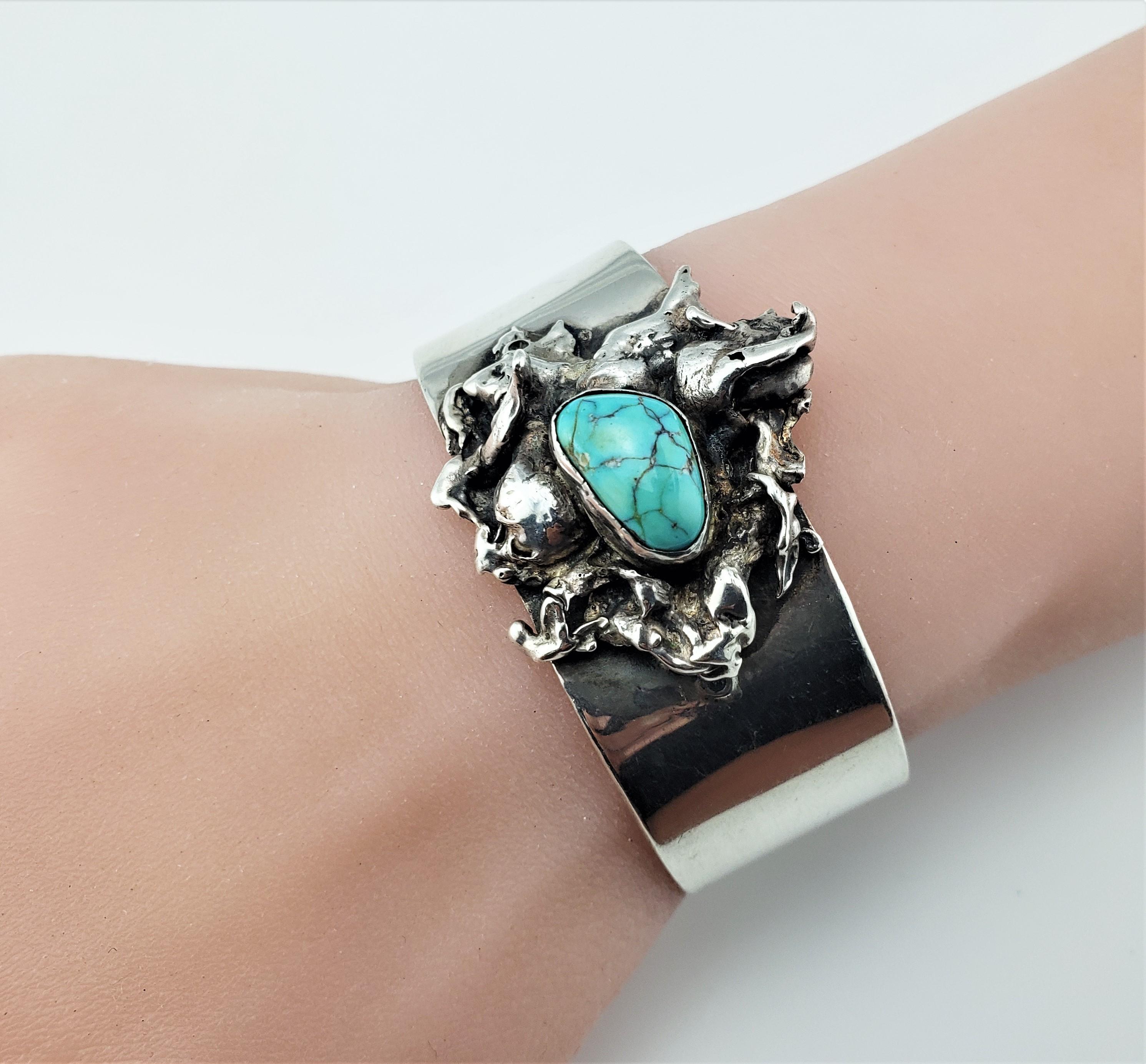 Abstract Dripped Sterling Silver Turquoise Cuff Bracelet For Sale 3