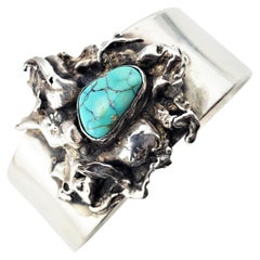 Abstract Dripped Sterling Silver Turquoise Cuff Bracelet