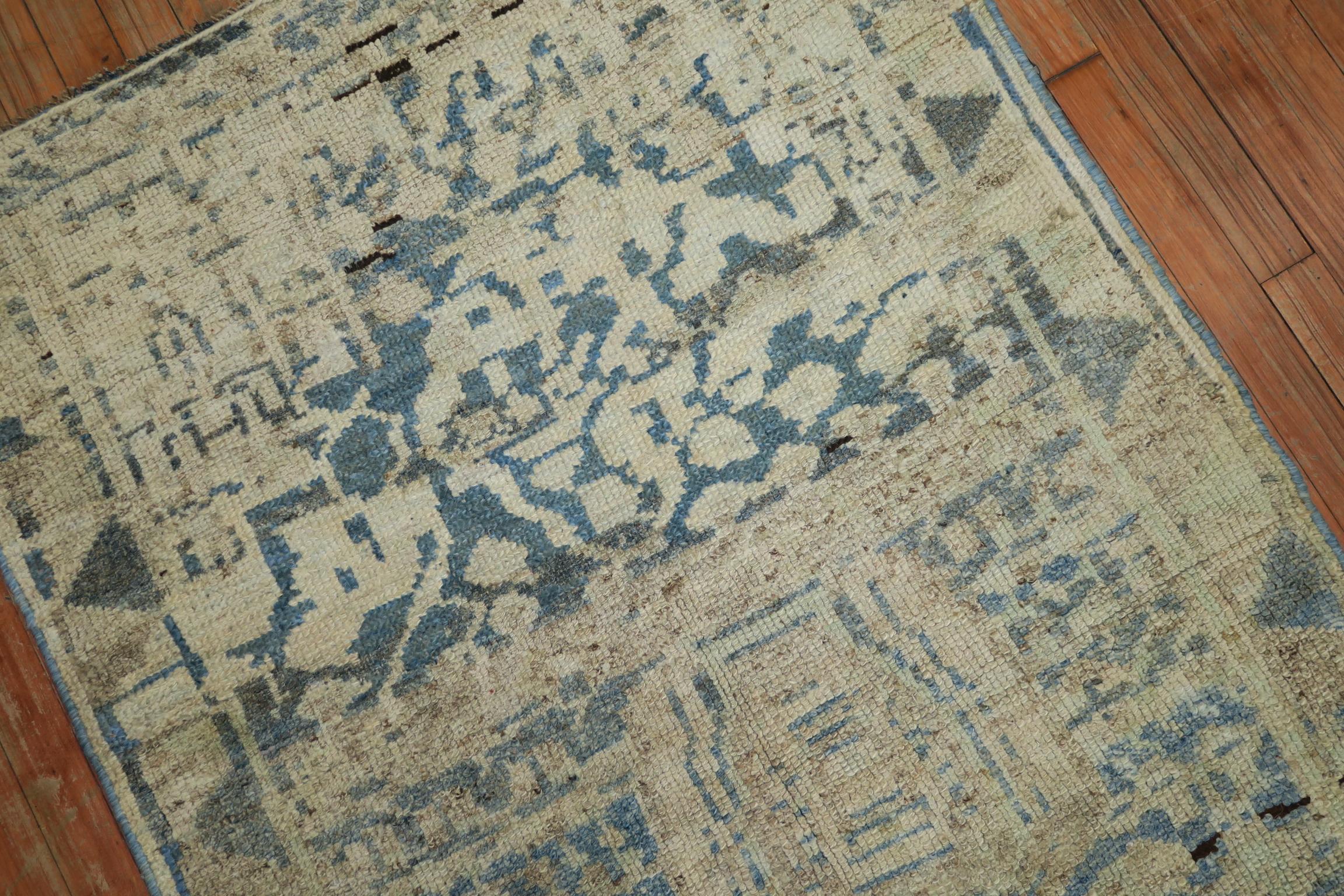 Abstract Early 20th Century Light Blue Ivory Turkish Oushak Wool Rug 1