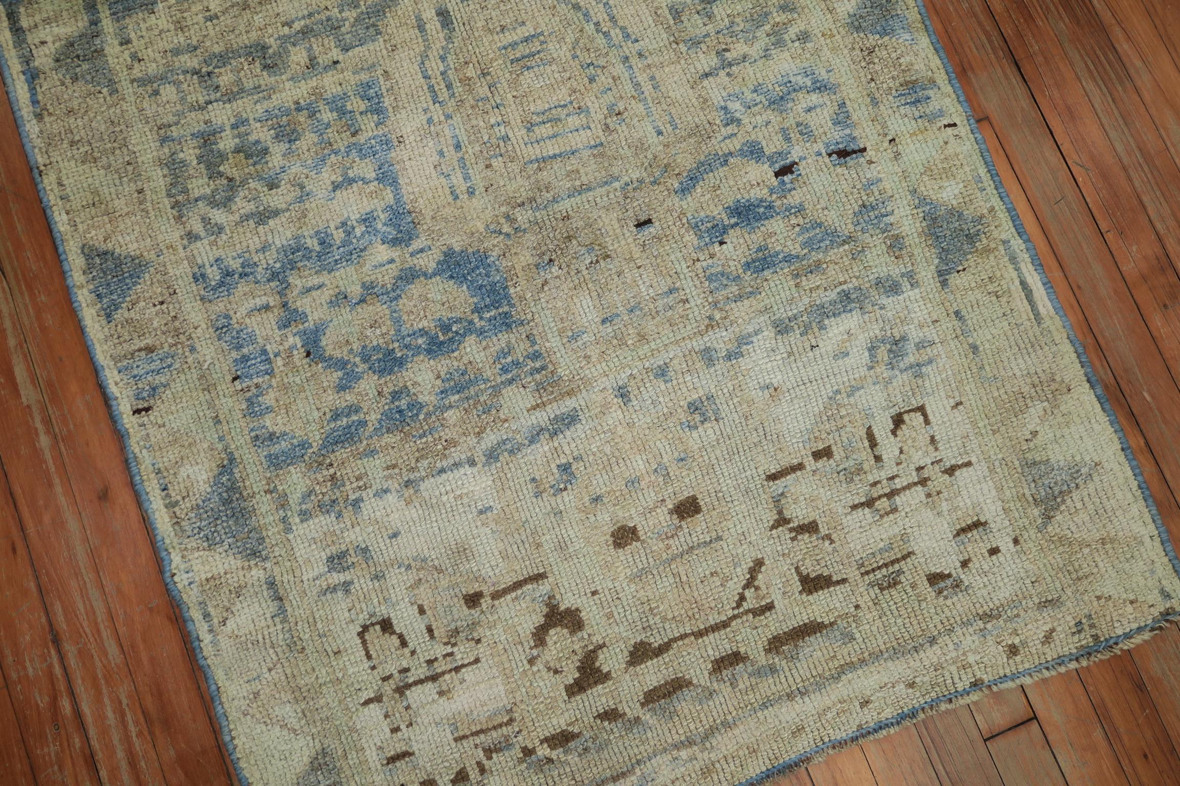Abstract Early 20th Century Light Blue Ivory Turkish Oushak Wool Rug 2