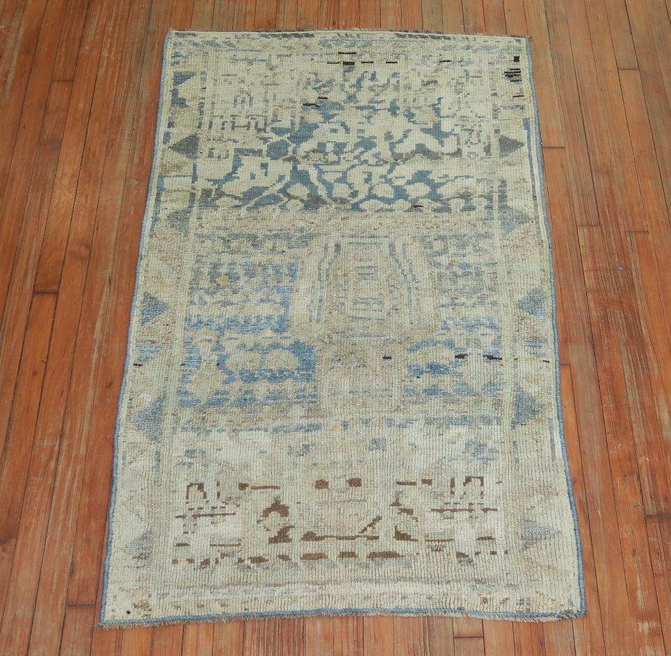 Abstract Early 20th Century Light Blue Ivory Turkish Oushak Wool Rug 3
