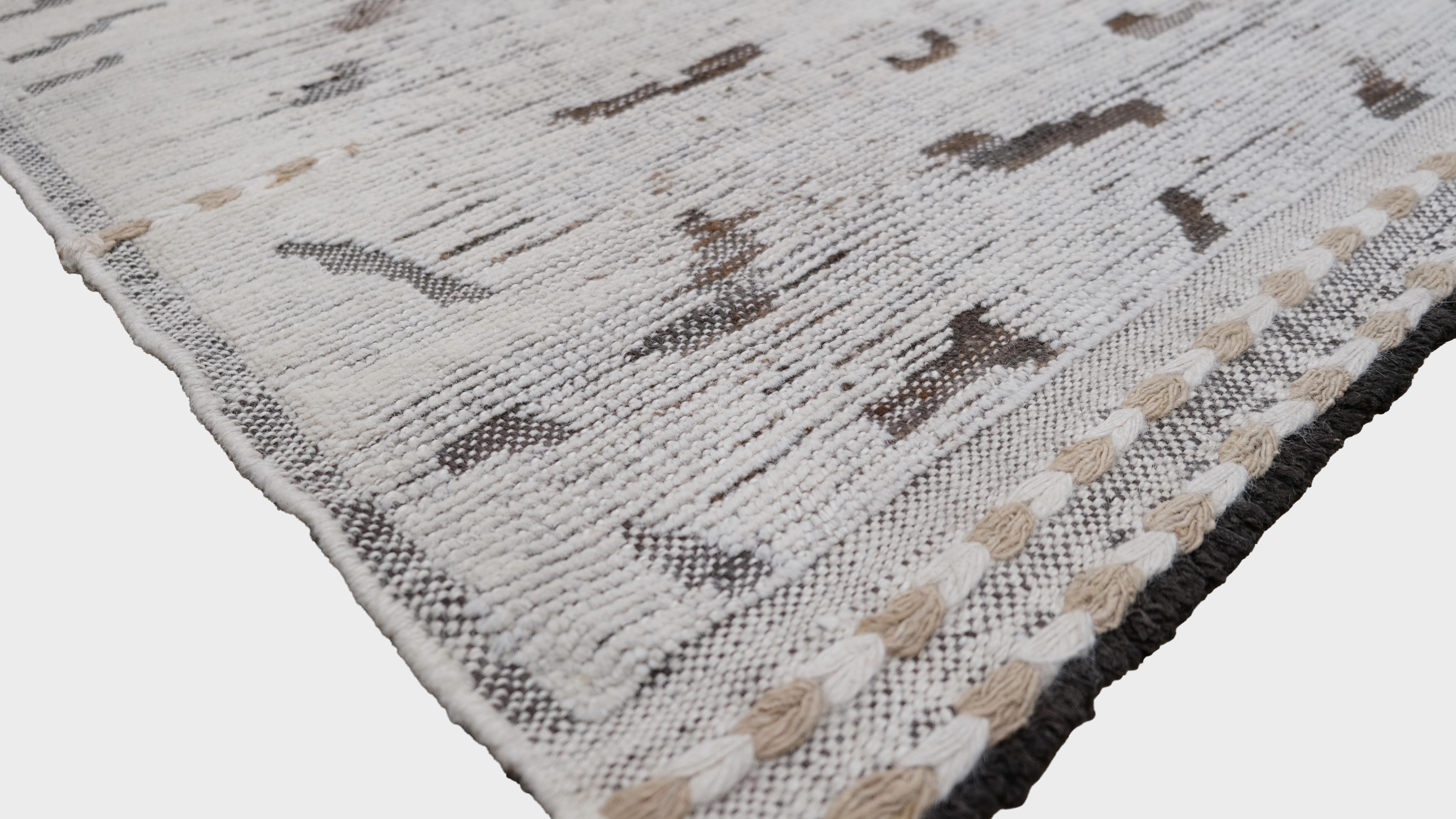 Abstrakter erdfarbener gemusterter Woll-Läufer 3'x12'6'' (Moderne) im Angebot